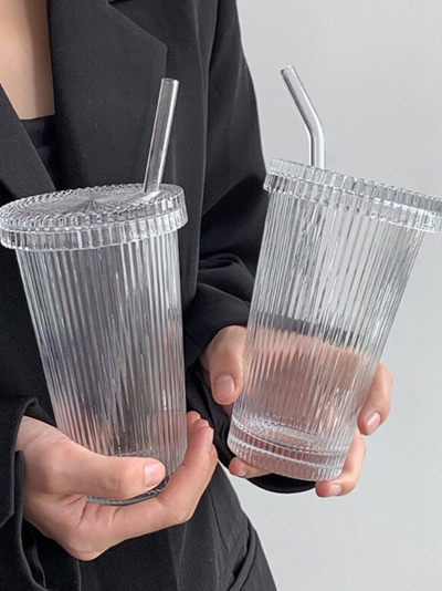 2x Luminosa Trinkglas mit Glasdeckel und -Röhrchen