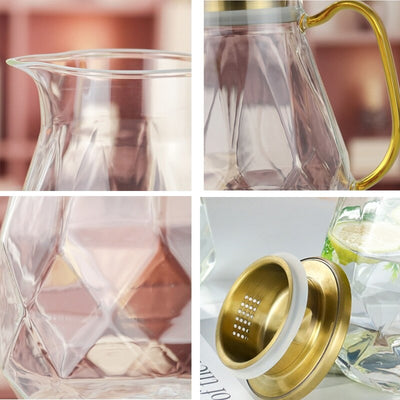 Golden Glassy Glaskaraffe - mit Sieb und edlem Golddeckel
