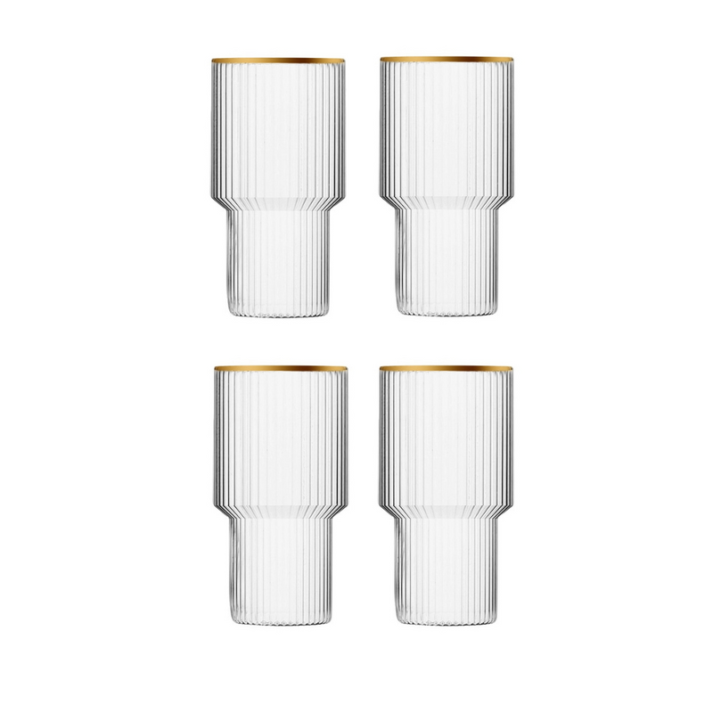 Glaskaraffe - Golden Ripple mit vier Gläsern